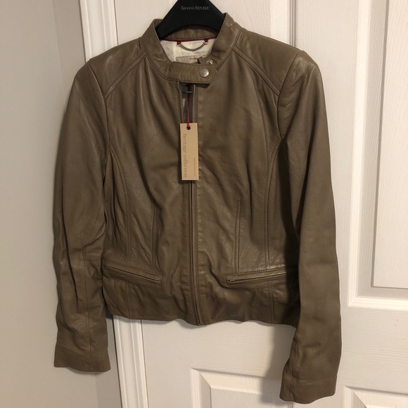 New with Tags - Banana Republic Taupe Moto Leather Jacket - Size S - Picture 2 of 3